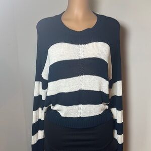Banana Republic Striped Navy Blue and White Women's Sweater